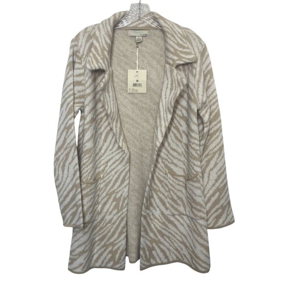 By Design Cardigan Sweater Coat Womens Medium Beige Zebra Print - Picture 1 of 9